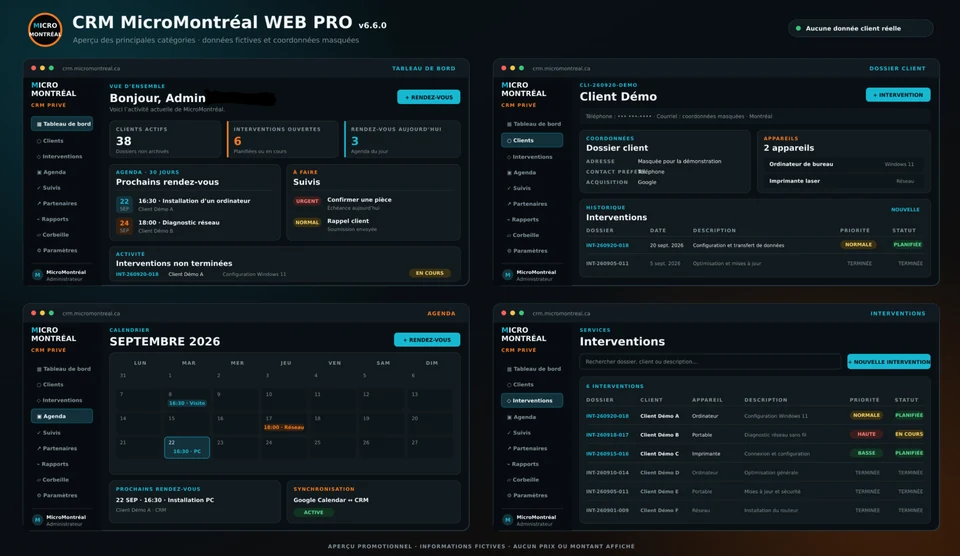 Aperçu graphique du CRM MicroMontréal WEB PRO v6.6.0
